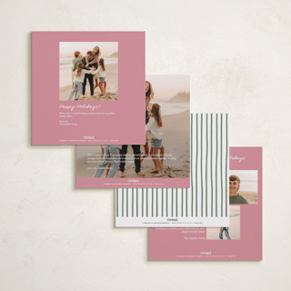 This is a pink sand holiday photo cards with standard by Chris Griffith called holiday wrap printing on recycled smooth signature in square