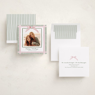 This is a pink sand holiday photo cards with standard by Chris Griffith called holiday wrap printing on recycled smooth signature in square