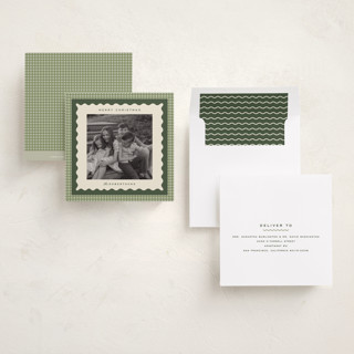 This is a garland holiday photo cards with standard by Ellen Schlegelmilch called gingham layers printing on recycled smooth signature in square