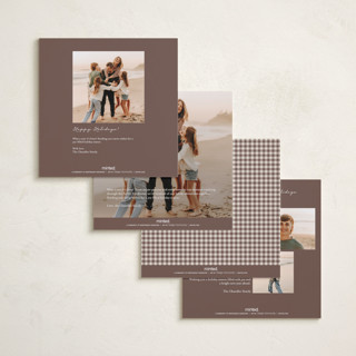 This is a gingerbread latte holiday photo cards with standard by Emily Betts called gingham vintage printing on recycled smooth signature in square