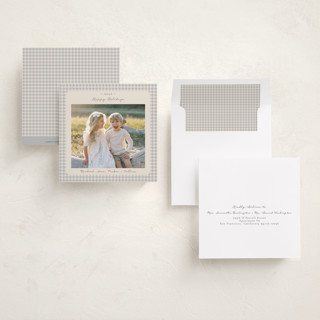 This is a ash holiday photo cards with standard by Emily Betts called gingham vintage printing on recycled smooth signature in square