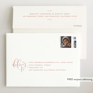 This is a melon wedding thank you cards with standard by Leah Bisch called sherbet printing on signature in standard