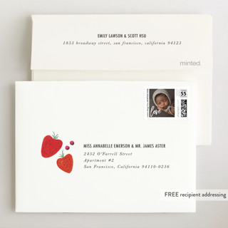 This is a mint wedding thank you cards with standard by Morgan Ramberg called berry baby printing on signature in standard