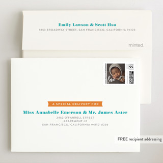 This is a peacock wedding thank you cards with standard by Laura Moyer called oh baby! printing on signature in standard