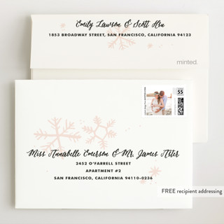 This is a blush wedding thank you cards with standard by Alethea and Ruth called baby it's cold outside printing on signature in standard