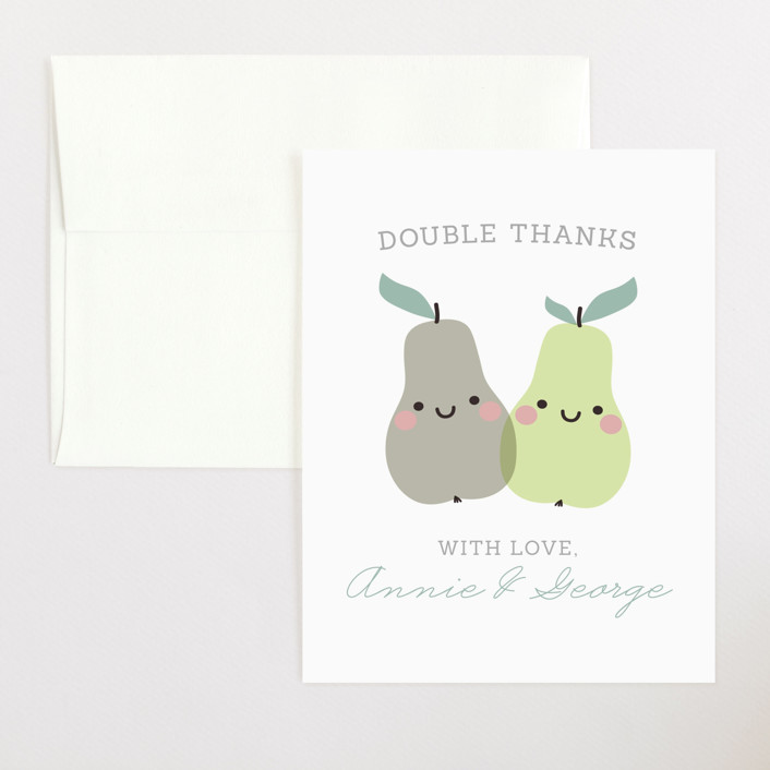 "Sweet Pair" - Flat Baby Shower Thank You Cards in Olive by Caitlin Considine.