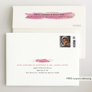 This is a blush wedding thank you cards with standard by Alethea and Ruth called baby love heart printing on signature in standard