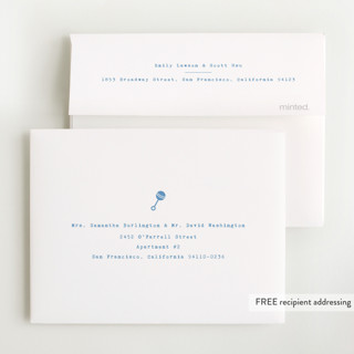 This is a powder blue baby shower thank you cards with foil pressed by Carolyn MacLaren called classic start printing on strathmore in standard