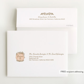 This is a peach baby shower thank you cards with foil pressed by Paper Sun Studio called little pumpkin printing on strathmore in standard