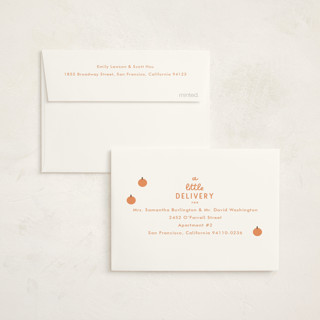 This is a pumpkin baby shower thank you cards with foil pressed by Baumbirdy called a little pumpkin printing on strathmore in standard