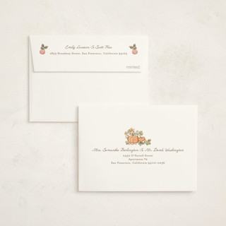 This is a ivory baby shower thank you cards with foil pressed by Becky Nimoy called autumn harvest printing on strathmore in standard