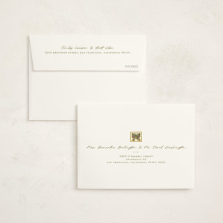 This is a creme baby shower thank you cards with foil pressed by Anastasia Makarova called fairytale ornament printing on strathmore in standard