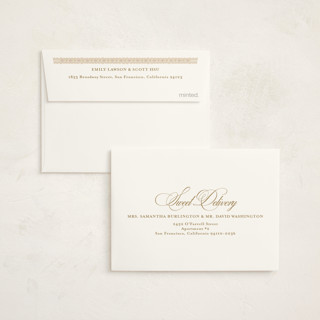 This is a lilac baby shower thank you cards with foil pressed by Tamara Hilje called eleganza printing on strathmore in standard