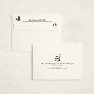 This is a pine baby shower thank you cards with standard by Jen Ramsey called winter cabin printing on strathmore in standard