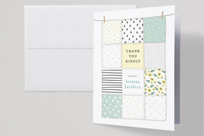 Baby Quilt Customizable Shower Thank You Cards In Green Or Yellow By Karidy Walker