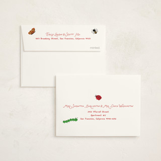 This is a sky baby shower thank you cards with standard by Jennifer Lew called love bug printing on strathmore in standard