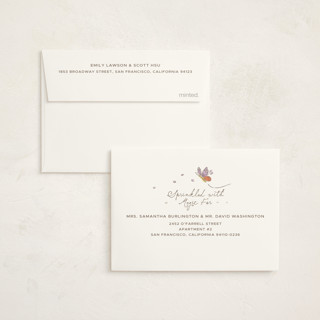 This is a linen baby shower thank you cards with standard by Vera Lim called woodland magic printing on strathmore in standard