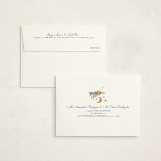 This is a forget-me-not baby shower thank you cards with standard by Jamie Alexander called hey, diddle diddle printing on strathmore in standard