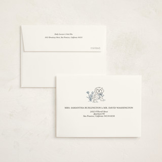 This is a denim baby shower thank you cards with standard by Noun New York called cottage core dog with watering can of flowers printing on strathmore in standard