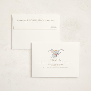 This is a pearl baby shower thank you cards with standard by Teju Reval called disney's dumbo come one come all printing on strathmore in standard
