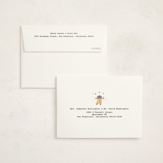 This is a crimson baby shower thank you cards with standard by Noun New York called illustrated circus theme with juggling bear printing on strathmore in standard