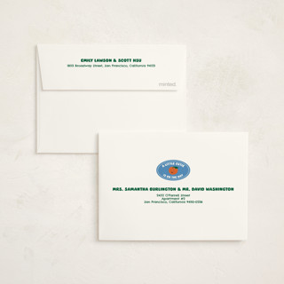 This is a aqua baby shower thank you cards with standard by Studio Suku called little cutie sticker printing on strathmore in standard