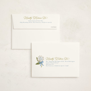 This is a blue bell baby shower thank you cards with standard by Jackie Crawford called hydrangea bow bouquets printing on strathmore in standard