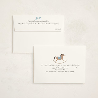 This is a sky baby shower thank you cards with standard by Karidy Walker called heirloom rocking horse printing on strathmore in standard