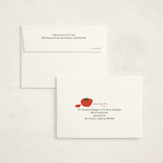 This is a tomato baby shower thank you cards with standard by Jenna Holcomb called pasta sauce printing on strathmore in standard