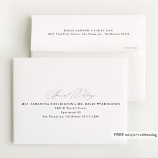 This is a dusty blue baby shower thank you cards with standard by Amy Payne called simply elegant printing on strathmore in standard