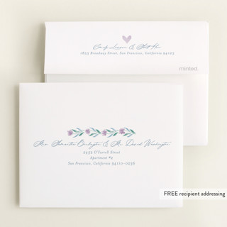 This is a lavender baby shower thank you cards with standard by Jackie Crawford called wildflower ribbon printing on strathmore in standard