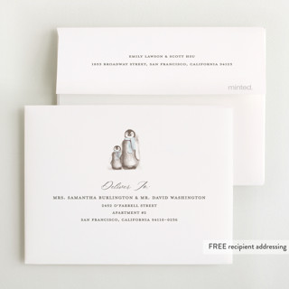 This is a ice baby shower thank you cards with standard by Teju Reval called penguins printing on strathmore in standard