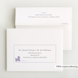 This is a lavender baby shower thank you cards with standard by Melinda Denison called simply classic printing on strathmore in standard