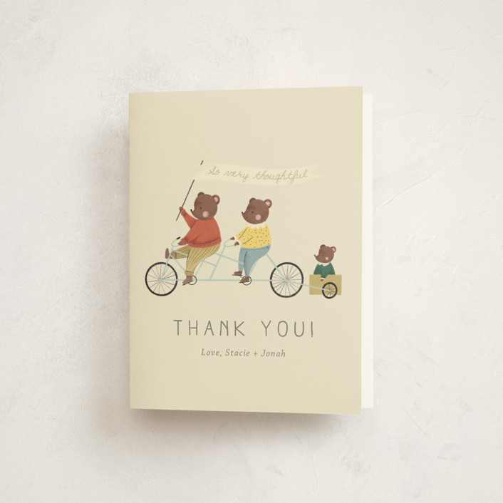 "Baby Makes Three" - Baby Shower Thank You Cards in Cream by Kiersten Garner.
