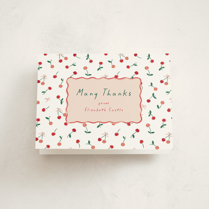 "Cherry Sweet" - Preppy, Hand Drawn Baby Shower Thank You Cards in Cherry Pie by Erin German.