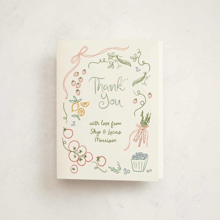 "Locally Grown Sketch" - Preppy, Hand Drawn Baby Shower Thank You Cards in Meadow by Jenna Holcomb.