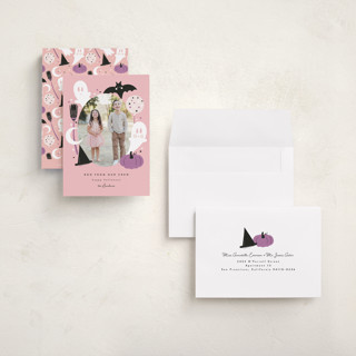 This is a candy halloween party invitations cards with standard by Corinne Malesic called little boo printing on recycled smooth signature in petite