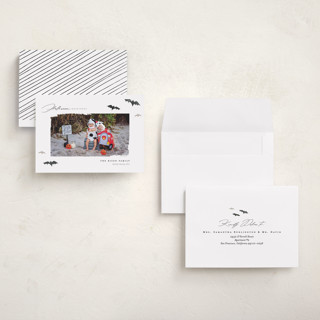 This is a licorice halloween party invitations cards with standard by Pixel and Hank called halloween happiness printing on recycled smooth signature in petite