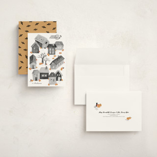 This is a soot halloween party invitations cards with standard by Dani Lugato called pumpkin village printing on signature in petite