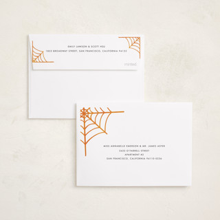 This is a midnight halloween party invitations cards with standard by Amy Payne called smiling faces printing on recycled smooth signature in petite