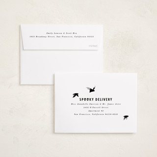 This is a midnight halloween party invitations cards with standard by Angela Garrick called batty printing on recycled smooth signature in petite