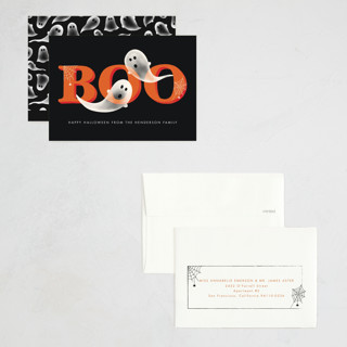 This is a charcoal halloween party invitations cards by Megan Cash called boo! printing on signature in petite