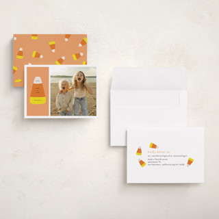 This is a jack o' lantern halloween party invitations cards with standard by Alexandra Cohn called candy corn printing on recycled smooth signature in petite