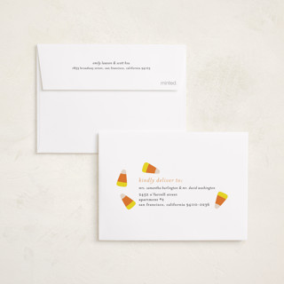 This is a jack o' lantern halloween party invitations cards with standard by Alexandra Cohn called candy corn printing on recycled smooth signature in petite