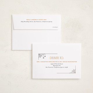 This is a spider halloween party invitations cards with standard by Pixel and Hank called boo crew printing on recycled smooth signature in petite