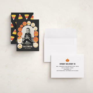 This is a storm halloween party invitations cards with standard by Baumbirdy called pumpkin arch printing on recycled smooth signature in petite