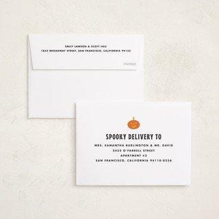 This is a storm halloween party invitations cards with standard by Baumbirdy called pumpkin arch printing on recycled smooth signature in petite