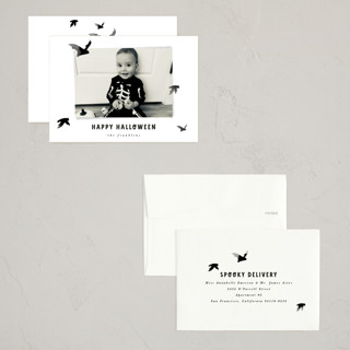 This is a midnight halloween party invitations cards by Angela Garrick called batty printing on recycled smooth signature in petite