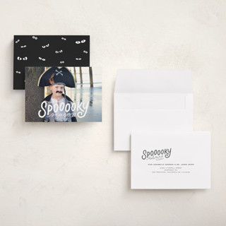 This is a ghostly halloween party invitations cards with standard by Ashley DeMeyere called spooooky season printing on recycled smooth signature in petite