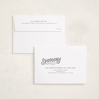 This is a ghostly halloween party invitations cards with standard by Ashley DeMeyere called spooooky season printing on recycled smooth signature in petite